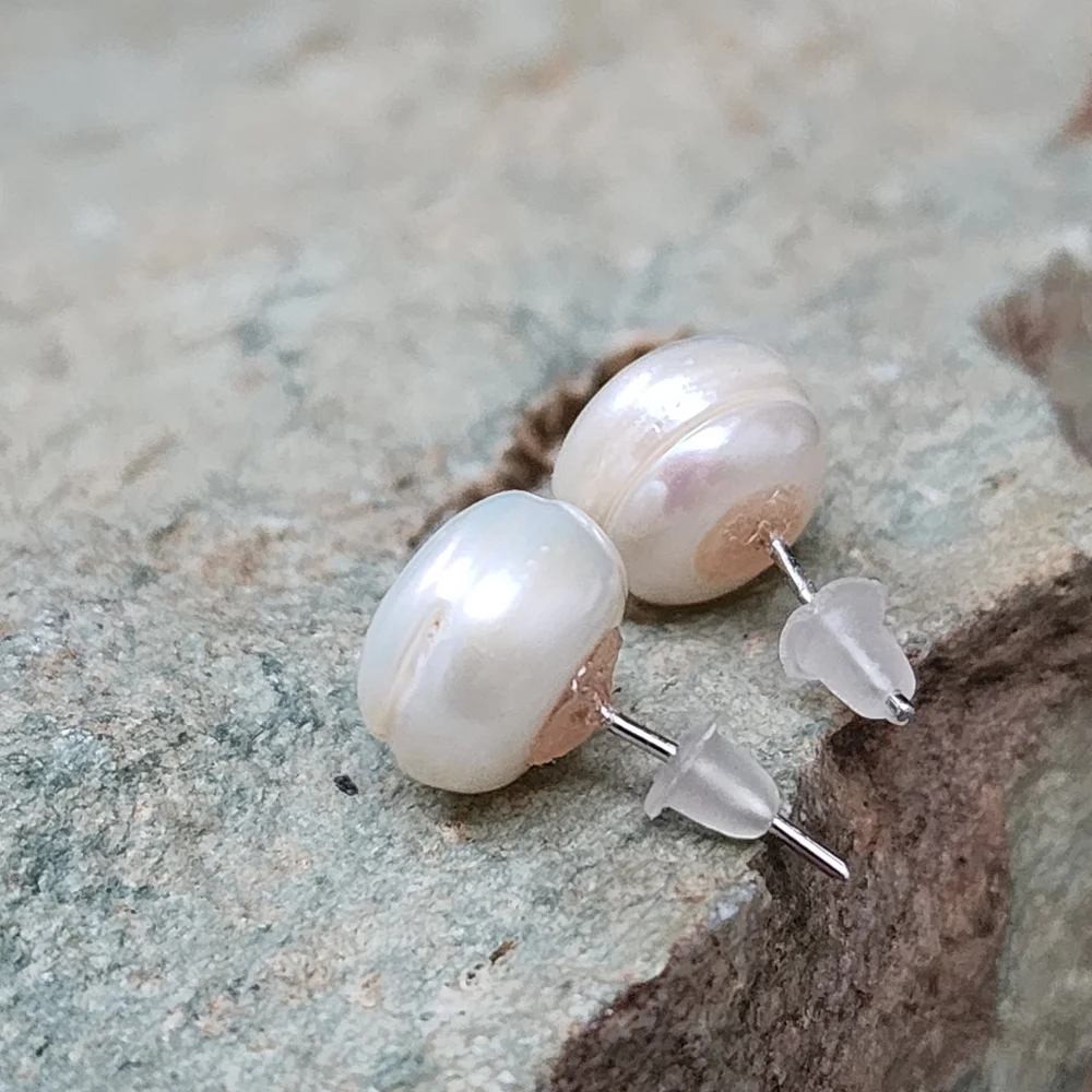 Natural Pearl Studs Round White Freshwater Pearls Studs Simple Minimalist